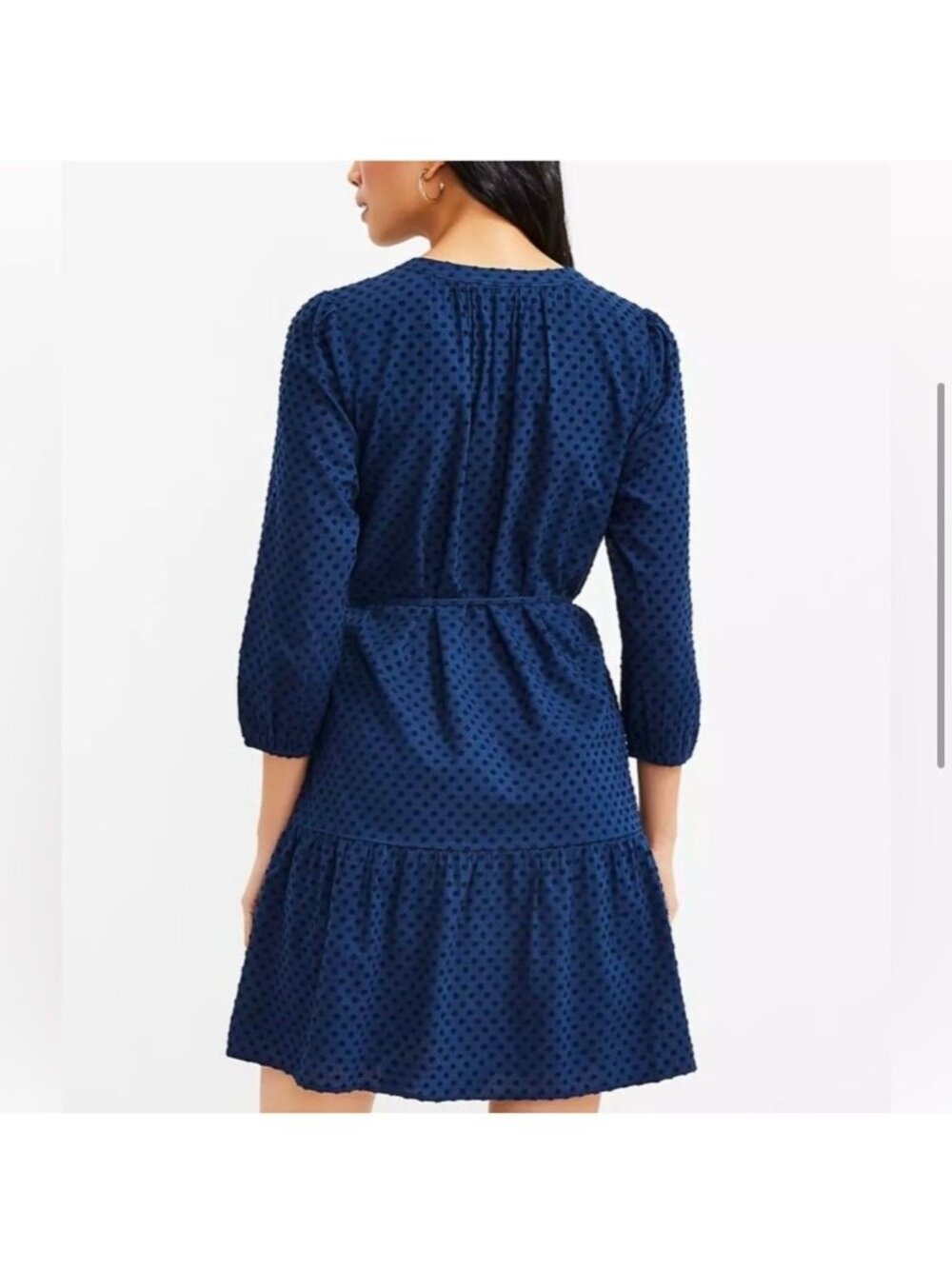 Loft Womens Polka Dot Navy Blue Dress XL Lightweight Cotton 3/4 Sleeve - Picture 4 of 13